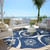 8' Navy Blue And Ivory Round Medallion Washable Indoor Outdoor Area Rug - Navy Blue, Ivory