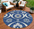 8' Navy Blue And Ivory Round Medallion Washable Indoor Outdoor Area Rug - Navy Blue, Ivory