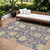 9' X 12' Eggplant Beige And Green Floral Washable Indoor Outdoor Area Rug