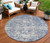 8' Blue And Denim Blue Round Floral Washable Indoor Outdoor Area Rug