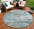 8' Blue And Teal Blue Round Abstract Washable Indoor Outdoor Area Rug - Blue, Teal Blue