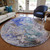 8' Beige Blue And Taupe Round Abstract Washable Indoor Outdoor Area Rug