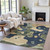 9' X 12' Navy Blue Gold And Olive Green Abstract Washable Indoor Outdoor Area Rug