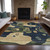 9' X 12' Navy Blue Gold And Olive Green Abstract Washable Indoor Outdoor Area Rug