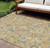 8' X 10' Wheat Blue And Ivory Floral Washable Indoor Outdoor Area Rug