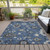 10' X 14' Blue Gray And White Floral Washable Indoor Outdoor Area Rug