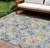 8' X 10' Beige Blue And Green Geometric Washable Indoor Outdoor Area Rug