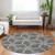 8' Charcoal And Gold Round Geometric Washable Indoor Outdoor Area Rug