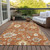 9' X 12' Orange Ivory And Gray Floral Washable Indoor Outdoor Area Rug