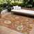 9' X 12' Orange Ivory And Gray Floral Washable Indoor Outdoor Area Rug