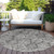 8' Gray And Pewter Round Damask Washable Indoor Outdoor Area Rug