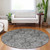 8' Gray And Pewter Round Damask Washable Indoor Outdoor Area Rug