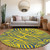 8' Yellow And Blue Round Animal Print Washable Indoor Outdoor Area Rug