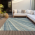 8' X 10' Sky Blue Beige And Tan Striped Washable Indoor Outdoor Area Rug