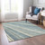 8' X 10' Sky Blue Beige And Tan Striped Washable Indoor Outdoor Area Rug