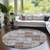 8' Round Taupe and Ivory Round Patchwork Washable Non Skid Indoor Outdoor Area Rug
