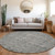 8' Gray Round Oriental Washable Indoor Outdoor Area Rug - Gray