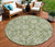 8' Green Gray And Ivory Round Floral Washable Indoor Outdoor Area Rug