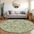 8' Green Gray And Ivory Round Floral Washable Indoor Outdoor Area Rug