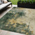 9' X 12' Fern Green And Gold Abstract Washable Indoor Outdoor Area Rug
