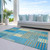 9' X 12' Teal Blue Orange And Sky Blue Striped Washable Indoor Outdoor Area Rug