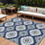 10' X 14' Navy Blue And Ivory Medallion Washable Indoor Outdoor Area Rug Transitional Style - Navy Blue, Ivory Color