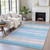 8' X 10' Aqua Lavender And Peach Striped Washable Indoor Outdoor Area Rug