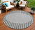 8' Gray And Ivory Round Striped Washable Indoor Outdoor Area Rug