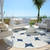 8' Navy Blue Gray And Ivory Round Abstract Washable Indoor Outdoor Area Rug