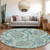 8' Teal Blue Gray And Aqua Round Floral Washable Indoor Outdoor Area Rug