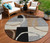 8' Pewter Gray And Black Round Geometric Washable Indoor Outdoor Area Rug