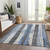 9' X 12' Denim Blue And Gray Striped Washable Indoor Outdoor Area Rug - Denim Blue, Gray