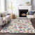 8' X 10' Linen Pink And Denim Blue Floral Washable Indoor Outdoor Area Rug