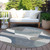 8' Gray Blue And Ivory Round Geometric Washable Indoor Outdoor Area Rug