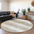 8' Ivory Beige And Taupe Round Striped Washable Indoor Outdoor Area Rug