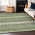 9' X 12' Artichoke Green And Light Green Striped Washable Indoor Outdoor Area Rug