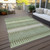 9' X 12' Artichoke Green And Light Green Striped Washable Indoor Outdoor Area Rug