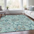 9' X 12' Teal Blue Gray And Aqua Floral Washable Indoor Outdoor Area Rug