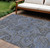 8' X 10' Charcoal Gray And Blue Paisley Washable Indoor Outdoor Area Rug