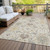 10' X 14' Beige Brown And Green Damask Washable Indoor Outdoor Area Rug