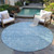 8' Sky Blue And Ivory Round Damask Washable Indoor Outdoor Area Rug