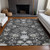 9' X 12' Charcoal Gray And Beige Floral Washable Indoor Outdoor Area Rug