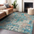 8' X 10' Teal Blue Ivory And Light Brown Damask Washable Indoor Outdoor Area Rug