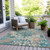 8' X 10' Teal Blue Ivory And Light Brown Damask Washable Indoor Outdoor Area Rug
