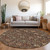 8' Chocolate Tan And Green Round Floral Washable Indoor Outdoor Area Rug