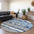 8' Navy Blue Ivory And Denim Blue Round Striped Washable Indoor Outdoor Area Rug