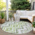 8' Green Ivory And Gray Round Geometric Washable Indoor Outdoor Area Rug