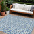 10' X 14' Denim Blue And Ivory Geometric Washable Indoor Outdoor Area Rug