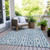 10' X 14' Denim Blue And Ivory Geometric Washable Indoor Outdoor Area Rug