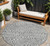 8' Gray And Ivory Round Abstract Washable Indoor Outdoor Area Rug Transitional Style - Gray, Ivory Color